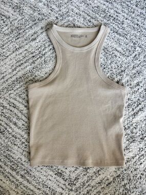 Abercrombie & Fitch Ribbed Crew Tank in Light Taupe